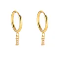 Pendientes de aro con letra de acero inoxidable dorado y colgante de cristal elegante. - Letra I / Dorado