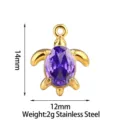 Stainless steel purple zircon turtle pendant DIY necklace jewelry making charm accessory - Turtle - Purple Rhinestone / Gold