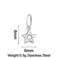 Stainless steel star pendant charm with clear cubic zirconia crystal, size 8x6mm, weight 0.5g. - Silver Stars
