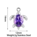 Stainless steel purple zircon turtle pendant charm for DIY jewelry making necklace 14x12mm - Turtle - Purple Rhinestone / Steel
