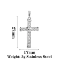 Stainless steel cross pendant with clear cubic zirconia and heart design, 27x17mm size. - Cross Silver