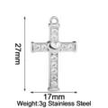 Stainless steel cross pendant with cubic zirconia stones and heart detail in silver finish. - Cross / Steel