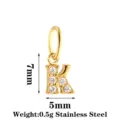 Gold stainless steel letter K pendant charm with sparkling cubic zirconia for DIY necklace jewelry. - Letter K / Gold