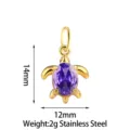 Gold Stainless Steel Purple Zircon Turtle Pendant Necklace DIY Accessory 14x12mm - Gold Purple Sea Turtle