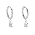 Pendientes de aro con letra inicial K en plata acero estrás joyería de moda minimalista - Letra K / Color acero
