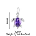 Stainless steel purple zirconia turtle pendant, 14x12mm DIY jewelry charm for necklace. - Silver Purple Sea Turtle
