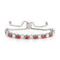 Edler Edelstahl Tennis Armband Rot Zirkonia Verstellbar Damen Schmuck Geschenk - 5MM Stahlfarbe Quadratischer Verschluss Rot und Weiß