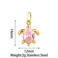 Gold stainless steel pink zircon turtle pendant DIY necklace charm accessory 14x12mm 2g - Gold Pink Sea Turtle