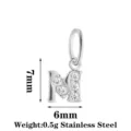 Stainless steel letter M pendant with sparkling cubic zirconia, lightweight 0.5g design. - Letter M / Steel