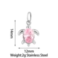Stainless steel pink zirconia turtle pendant DIY charm for necklace bracelet, lightweight. - Silver Pink Sea Turtle