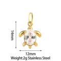 Gold stainless steel turtle pendant with sparkling zircon, ideal for DIY jewelry crafts. - Gold Clear Sea Turtle