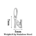 Stainless steel letter N pendant with cubic zirconia, size 7x5mm, weight 0.5g for DIY jewelry. - Letter N / Steel