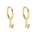 Pendientes de aro dorados con colgante de letra N brillante decorado con cristales. - Letra N / Dorado