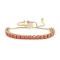 Gold-plated red cubic zirconia tennis bracelet with adjustable sliding clasp and sparkling stones. - 4MM Gold Square Clasp Red