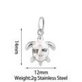 Stainless steel sea turtle pendant with sparkling white zircon, 14x12mm DIY accessory. - Silver Clear Sea Turtle