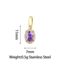 Stainless Steel Purple Oval Halo Zircon Pendant 11x7mm DIY Jewelry Accessory - New - Oval Style B Purple Zircon Gold