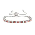 Adjustable Red White Zircon Tennis Bracelet Silver Heart Slider Women Fashion Jewelry - 3MM Steel Color Heart Clasp Red and White