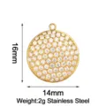 Stainless steel round rhinestone pendant, white zircon gold tone jewelry DIY accessory 16x14mm - Round / Gold