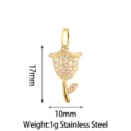 Stainless steel gold plated tulip pendant with sparkling zircon, 17x10mm jewelry DIY accessory. - Tulip Gold
