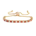 Elegant gold stainless steel tennis bracelet with red and white zircon stones and heart clasp. - 3MM Gold Heart Clasp Red and White