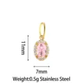 French light luxury stainless steel pendant with pink stone and sparkling zircon details SKU item - Oval Style B Pink Zircon Gold