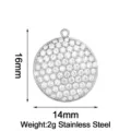 Stainless steel round full zircon pendant charm DIY jewelry making accessory 16x14mm - Round / Steel