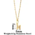 Gold stainless steel letter N pendant necklace with sparkling cubic zirconia stones, minimalist. - Letter N / Gold