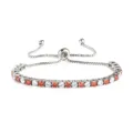 Bracciale tennis in acciaio inossidabile catena regolabile con pietre zircone bianche arancioni - Colore Acciaio Pietra Rossa e Bianca
