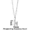 Stainless steel letter N pendant necklace with sparkling cubic zirconia, minimalist dainty jewelry. - Letter N / Steel
