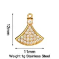 Gold stainless steel fan-shaped zircon pendant charm DIY jewelry accessories SKU - Little Skirt / Gold