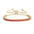 Goldfarbenes Edelstahl-Tennisarmband mit roten Zirkonia und verstellbarem Herz-Verschluss. - 3MM Gold Herzverschluss Rot