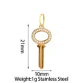 Stainless steel gold-plated key pendant with glittering cubic zirconia stones for DIY jewelry making. - Gold Hollow Round Key