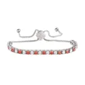 Verstellbares Silber Tennisarmband mit roten und weißen Zirkonia Steinen für Damen. - 3MM Stahlfarbe Quadratischer Verschluss Rot und Weiß