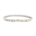 Stainless steel tennis bracelet featuring alternating white and yellow square cubic zirconia. - 16cm / 3MM Steel Color Square 2 White + 1 Yellow