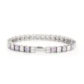 Stainless steel tennis bracelet with alternating purple and white zirconia stones. - 16cm / 4MM Steel Color Square 1 White + 1 Light Purple