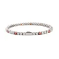 Stainless steel hip-hop tennis bracelet with sparkling red and white zircon stones for daily wear. - 16cm / 3MM Steel Color Round 3 White Zirconia + 1 Red Zirconia