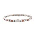 Stainless steel tennis bracelet featuring alternating red and clear zirconia stones. - 16cm / 3MM Steel Color Round 2 White Zirconia + 1 Red Zirconia
