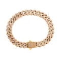 Pulsera de cadena cubana dorada con circonitas rosa, joyería hip-hop de acero inoxidable. - 16cm / Dorado (Circonia Rosa)