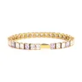 Gold stainless steel cubic zirconia tennis bracelet with purple and clear square stones. - 16cm / 4MM Gold Square 2 White + 1 Light Purple
