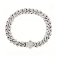 Hermosa pulsera eslabón cubano con circonitas rosas y blancas brillantes y elegantes. - 16cm / Color Acero (Strass Rosa y Blanco)