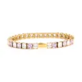 Gold stainless steel tennis bracelet with purple white square cut cubic zirconia stones. - 16cm / 4MM Gold Square 1 White + 1 Light Purple