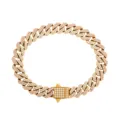 Pulsera de cadena cubana dorada con piedras de circonita rosa y blanca estilo moda hip hop. - 16cm / Dorado (Strass Rosa y Blanco)