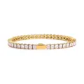 Gold stainless steel square cubic zirconia tennis bracelet hip hop jewelry for couple styling. - 17cm / 3MM Gold Square Light Purple