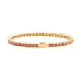 Gold stainless steel tennis bracelet featuring vibrant red zircon stones for a trendy hip hop look. - 3MM Gold Color Round Red Zirconia / 16cm