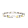 Stainless steel tennis bracelet with sparkling square white and yellow zircon stones. - 4MM Steel Color Square 2 White + 1 Yellow