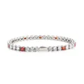 Stainless steel tennis bracelet with red and clear zirconia stones for hip hop fashion style - 16cm / 4MM Steel Color Round 3 White Zirconia + 1 Red Zirconia