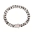 Pulsera de cadena cubana plateada con circonitas rosas brillantes para estilo hip-hop. - 16cm / Color Acero (Strass Rosa)