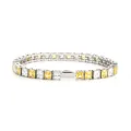 Stainless steel tennis bracelet with yellow and white square cubic zirconia stones for fashion. - 4MM Steel Color Square 1 White + 1 Yellow