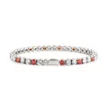 Silver stainless steel tennis bracelet with red and white zircon stones hip hop style jewelry - 16cm / 4MM Steel Color Round 2 White Zirconia + 1 Red Zirconia