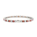 Stainless steel tennis bracelet with red and white cubic zirconia for hip hop street style. - 16cm / 4MM Steel Color Round 1 White Zirconia + 1 Red Zirconia